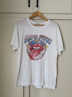 Daydreamer White Rolling Stones Graphic Tee with Red Tongue
